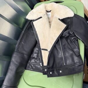 Abercrombie & Fitch Black and Cream Leather Jacket